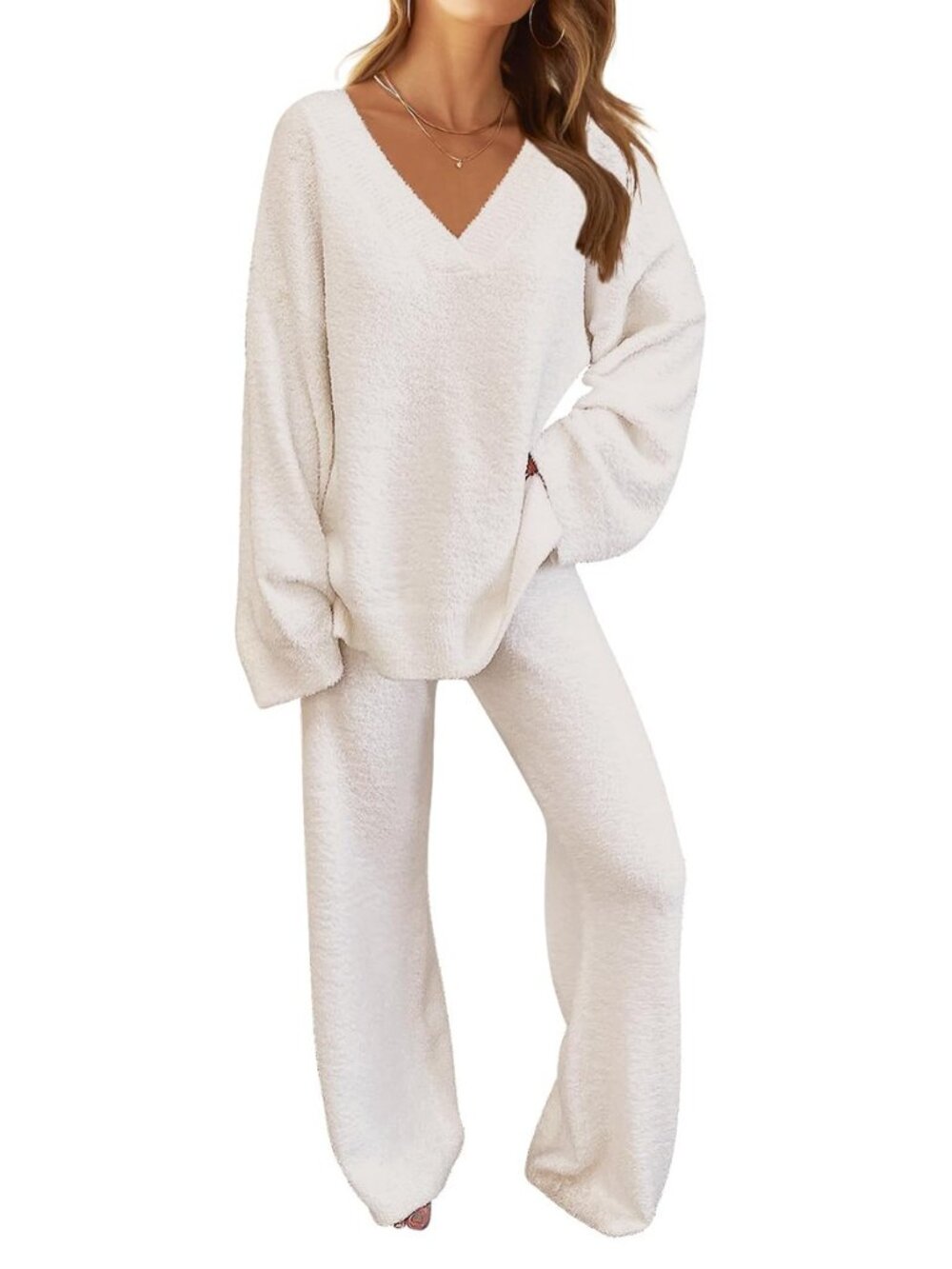 Women's Fall Fleece 2 Piece Outfits Pajama Lounge Sets
